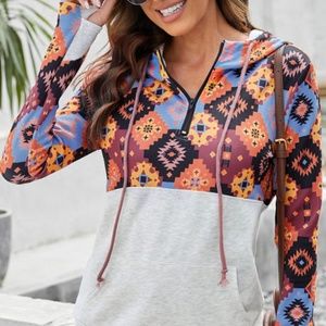 Boho Print Zip Collar Sweatshirt